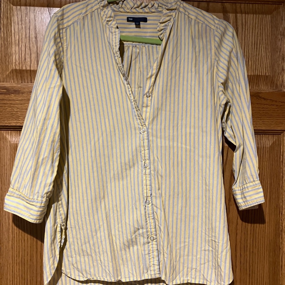 Yellow and Blue Striped Button-Up Shirt